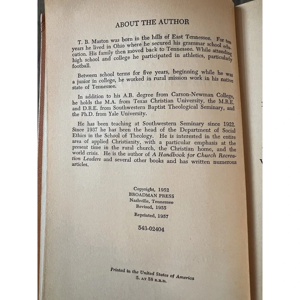 The Christian in the Modern World TB‎ Maston Antique Book Baptist Training Union